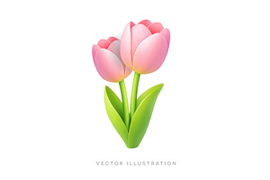 Two pink tulip flowers with green, an Object Illustration by GraphiShop