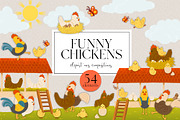 Funny chickens farm clipart, an Animal Illustration by LukaJreym (Thumbnail 1 of 7)
