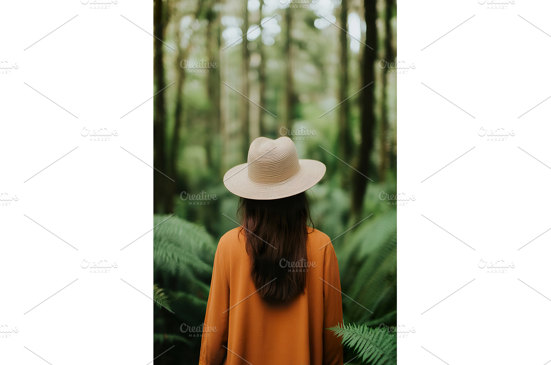 Woman in hat gazing into lush green, a Nature Photo by Lermont51