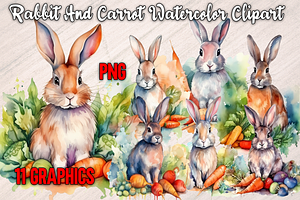 Rabbit and Carrot Watercolor Clipart