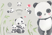 PANDA watercolor clipart, an Animal Illustration by OlliArtDesign (Thumbnail 1 of 6)