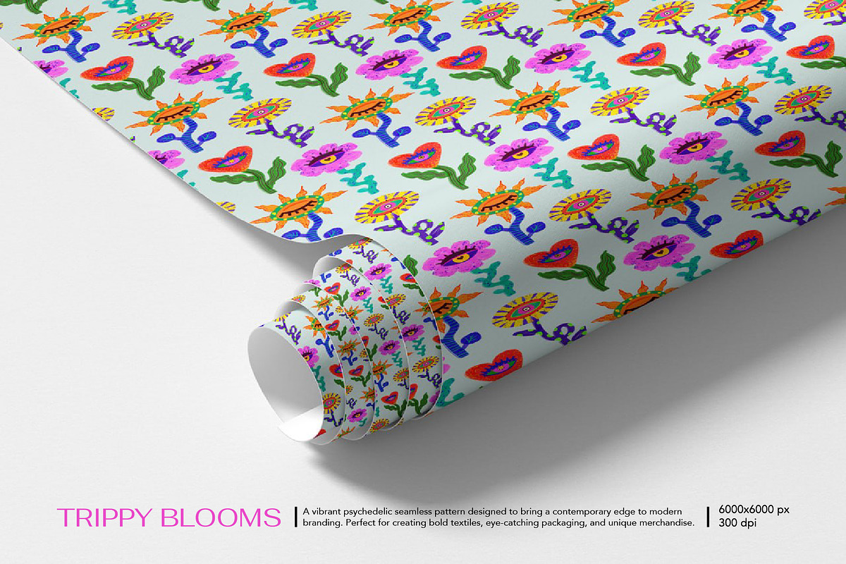 Trippy Blooms – Psychedelic Pattern, a Pattern Graphic by Alona Savchuk (Photo 4 of 7)
