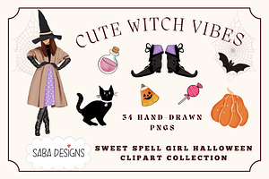 Cute Teen Witch Clipart Set- 34 PNGs