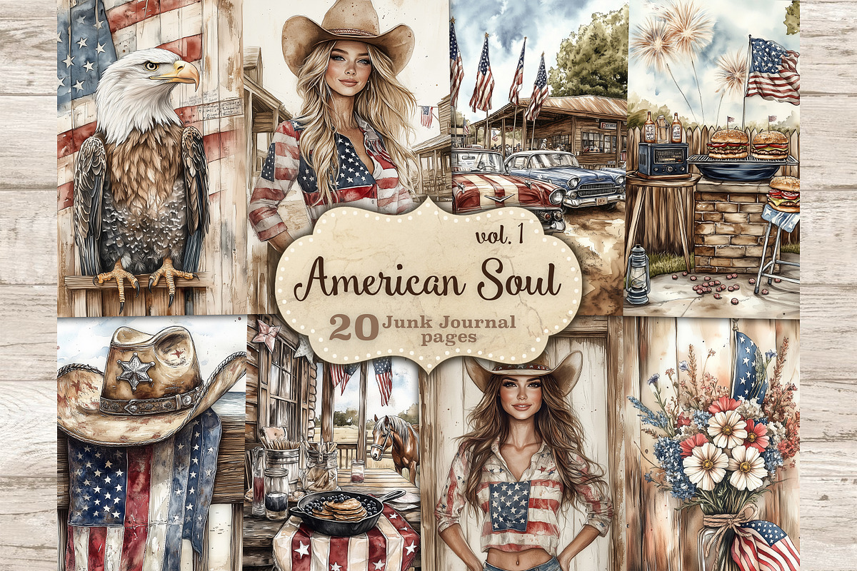 4th of July Junk Journal Pages, a Person Illustration by GlamArtZhanna (Photo 1 of 10)