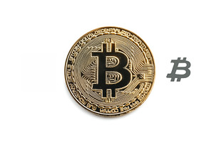 Bitcoin coin and symbol on white background representing cryptocurrency, blockc, a Photo by AS photostudio