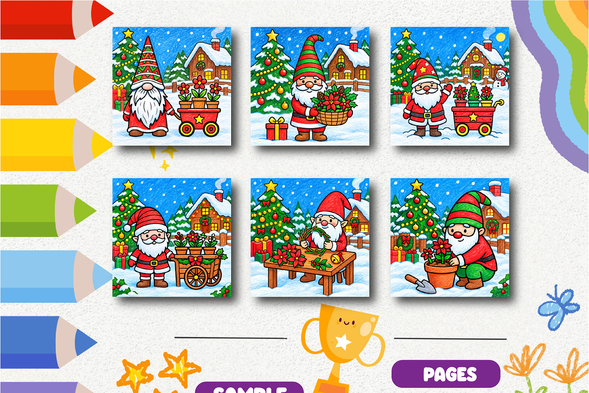 Christmas Gnome Flower Shop Coloring, a Seasonal Illustration by Design Zone (Photo 2 of 5)