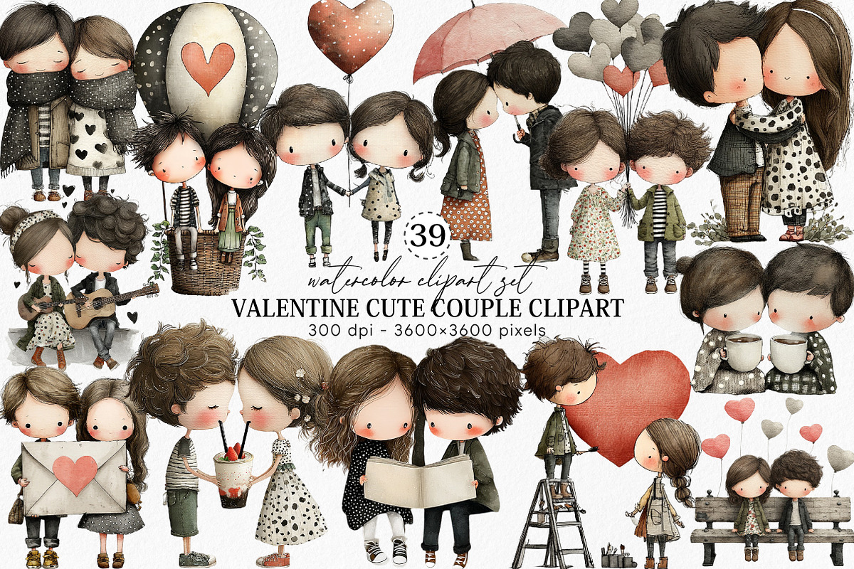 Valentine Cute Couple Clipart Bundle, an Illustration by Canvas Craft (Photo 1 of 6)