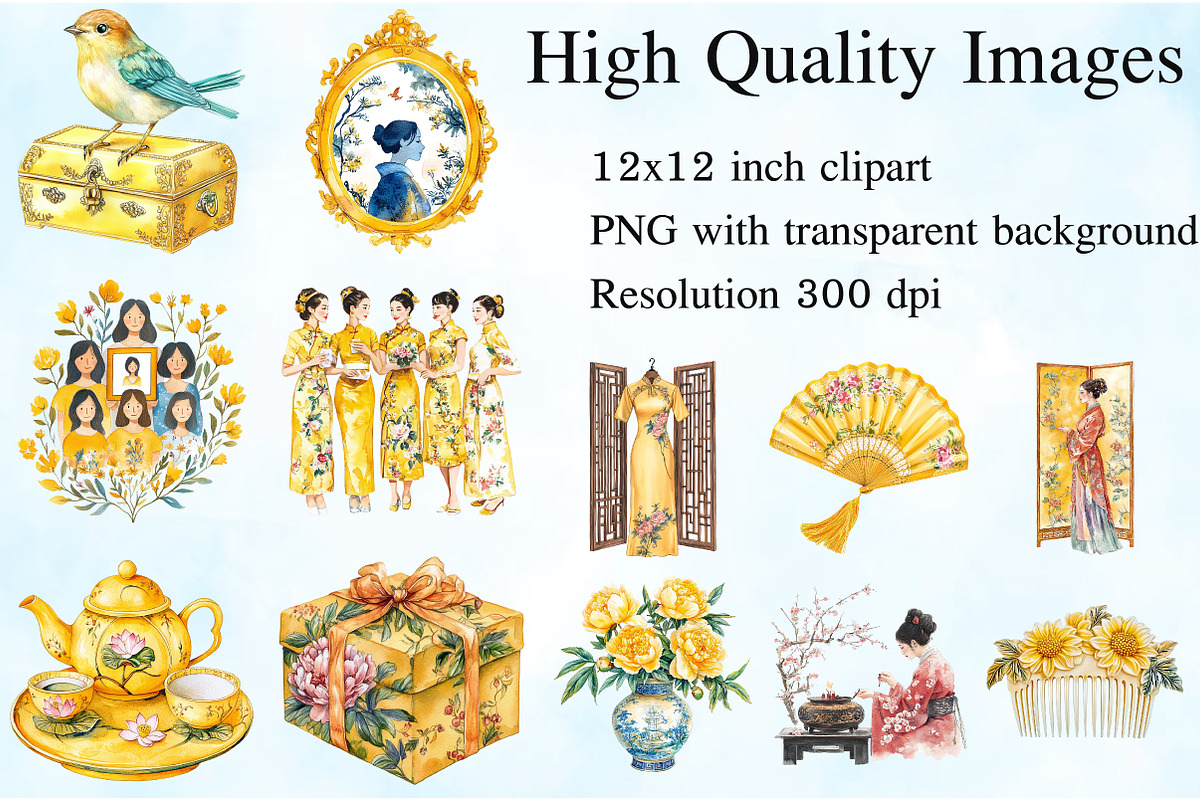 Yellow Chinoiserie Mothers Day PNG, an Illustration by Craft Nest (Photo 2 of 5)