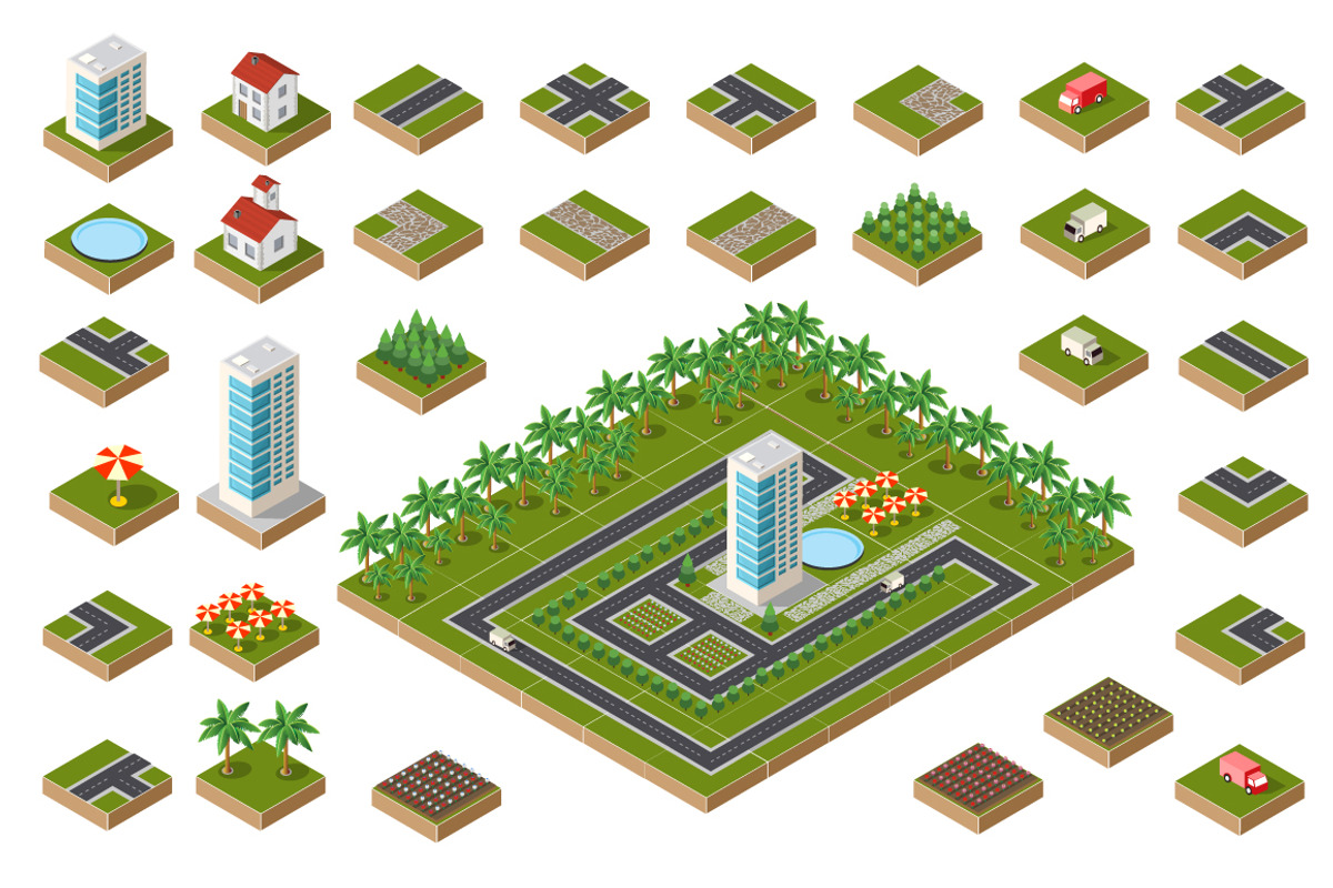Isometric city set, a Decorative Illustration by AlexZeL (Photo 1 of 3)
