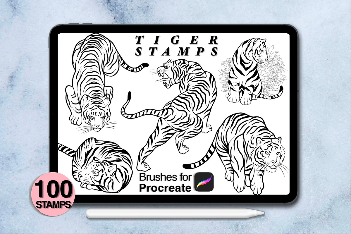 100 procreate tiger stamps, a Brush Add-On by Arts For Peace (Photo 8 of 8)