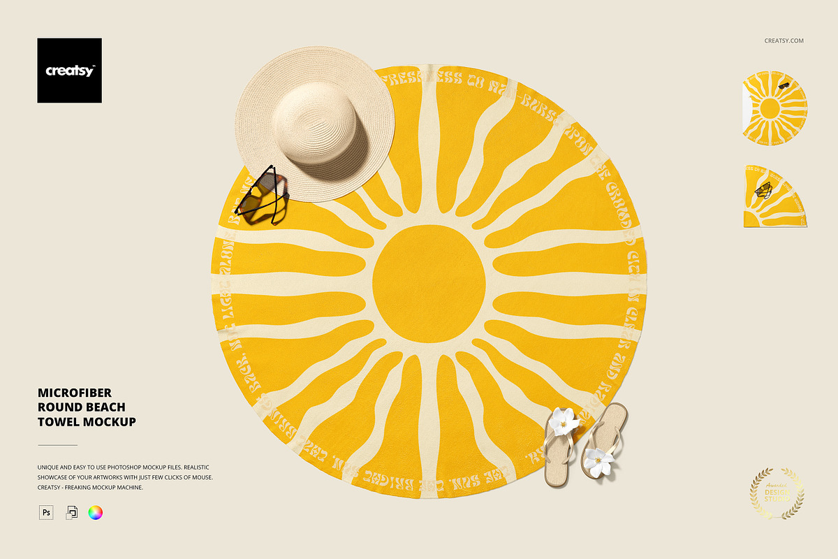 Microfiber Round Beach Towel Mockup, a Product Mockup by Creatsy (Photo 1 of 9)