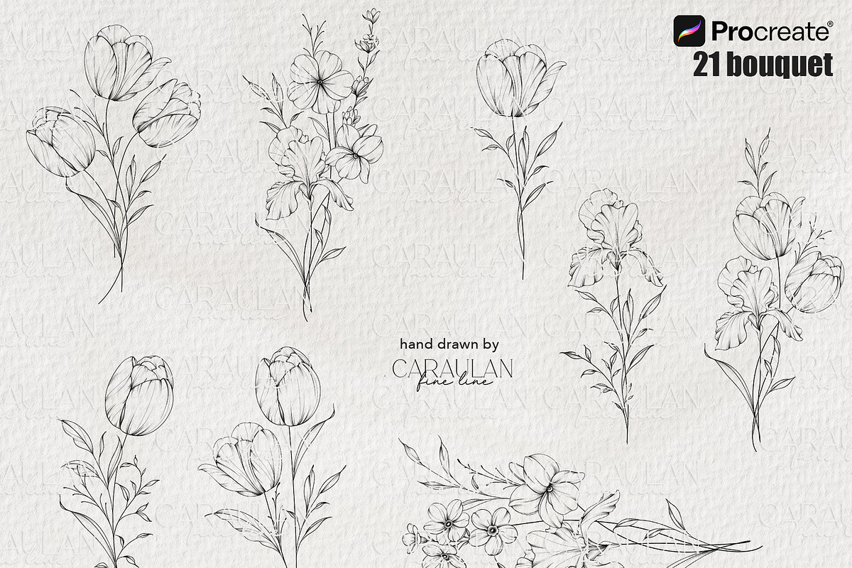 FineLine Floral Stamps for Procreate, a Brush Add-On by CaraulanStore (Photo 5 of 9)