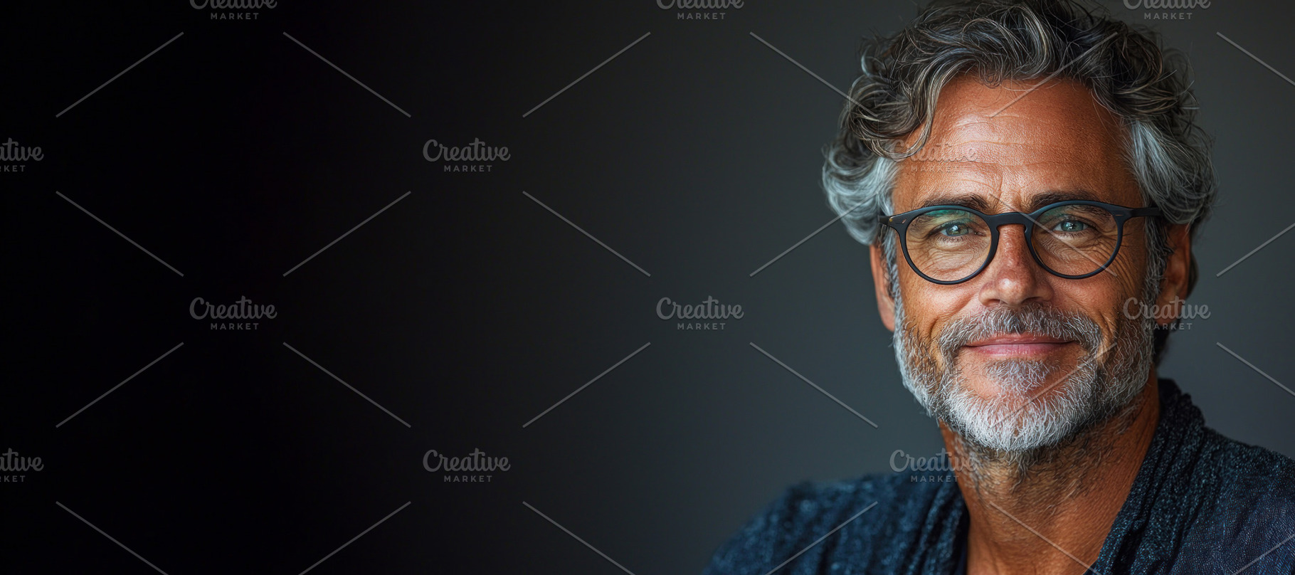 Smiling mature man with curly gray hair, beard, and glasses wear, a Person Photo by José Manuel Gelpi