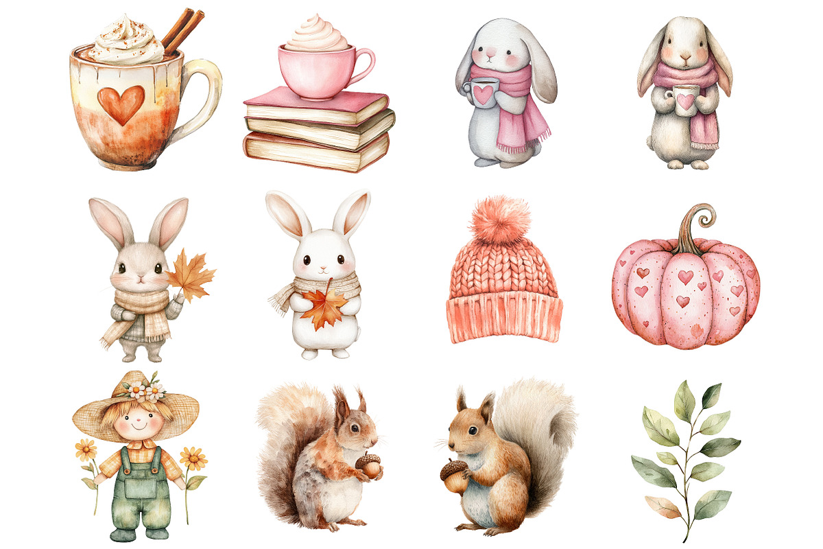 Cute Autumn Clipart PNG Bundle, a Seasonal Illustration by CitraGraphics (Photo 4 of 5)