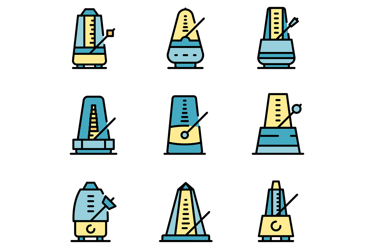 Metronome icons set vector flat, an Object Illustration by Ylivdesign