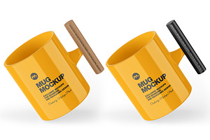 Glossy Mug W/ Wooden Handle Mockups