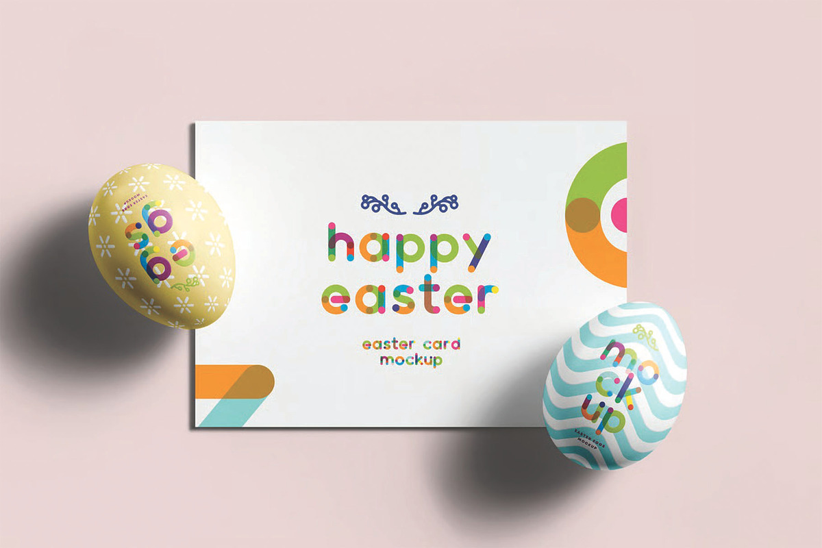 Happy Easter Card Two Eggs Mockup, an Advertising Mockup by DesignRushMarket (Photo 1 of 2)