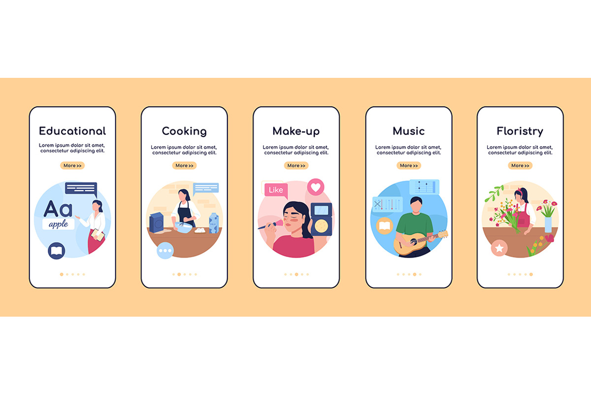 Online classes mobile app pages set, a Templates & Theme by IMG visuals characters (Photo 3 of 3)