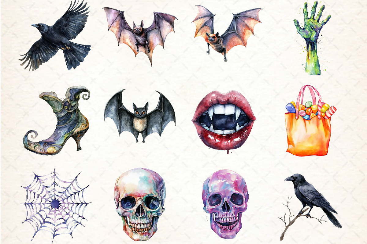 Watercolor Brush Doodle Halloween, an Illustration by DreamCafeArt (Photo 2 of 4)