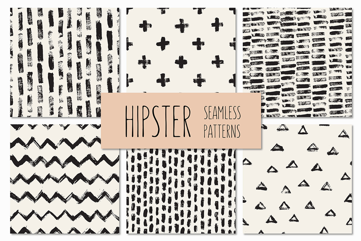 Hipster Seamless Patterns Set 1, a Pattern Graphic by Curly_Pat (Photo 1 of 7)