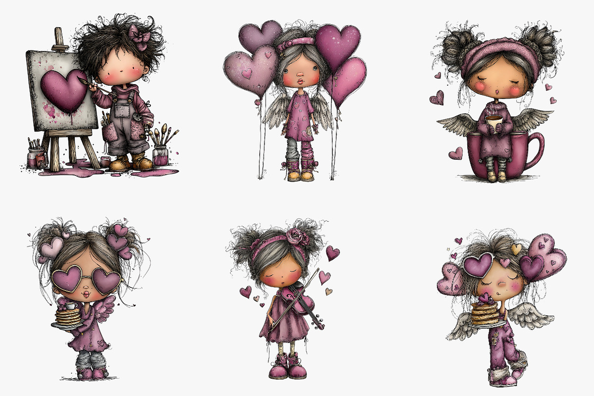 whimsical cupid valentine clipart, an Illustration by CreationArt (Photo 5 of 5)