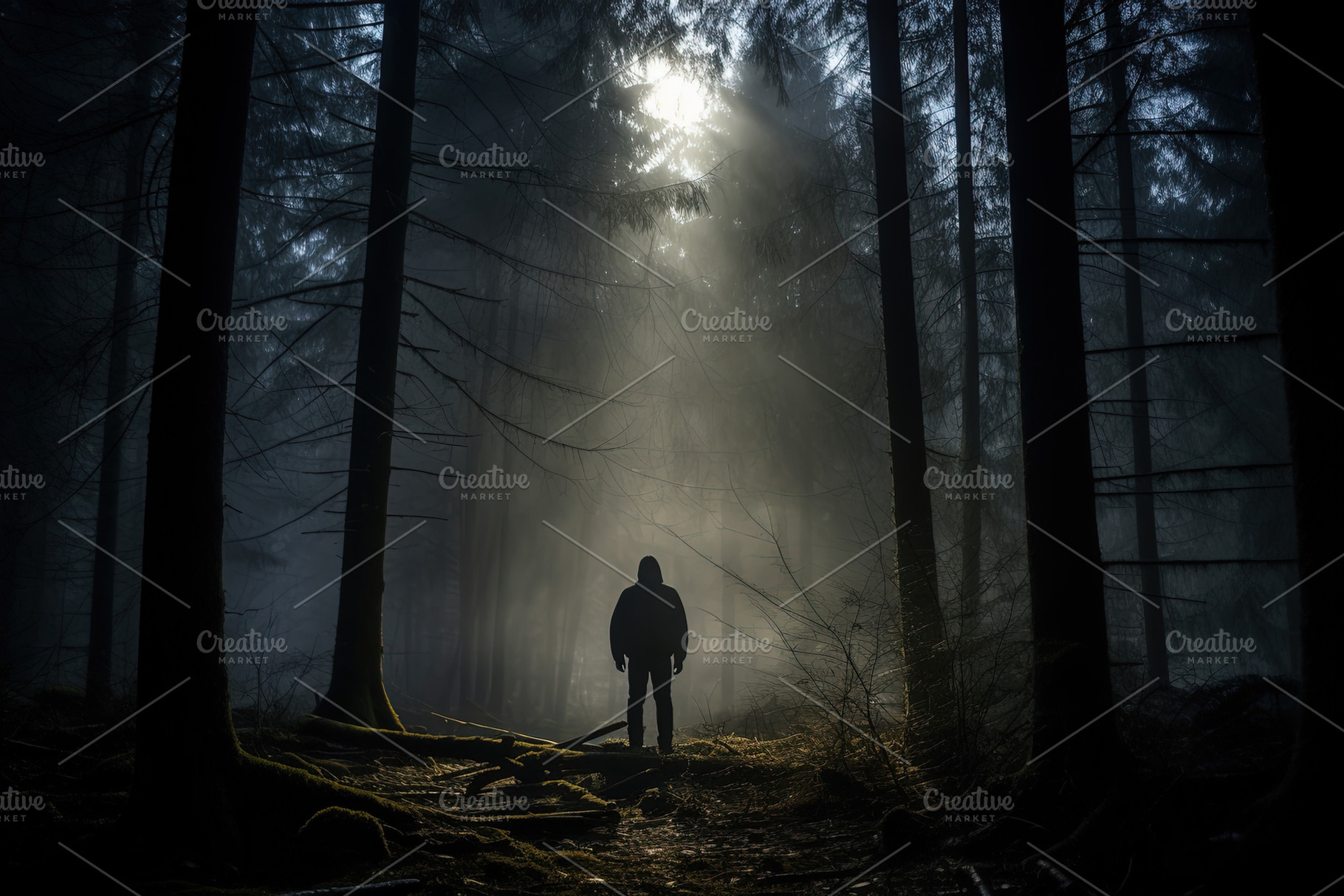 man lost in the haunted woods. Generative Ai, a Photo by Ales Munt