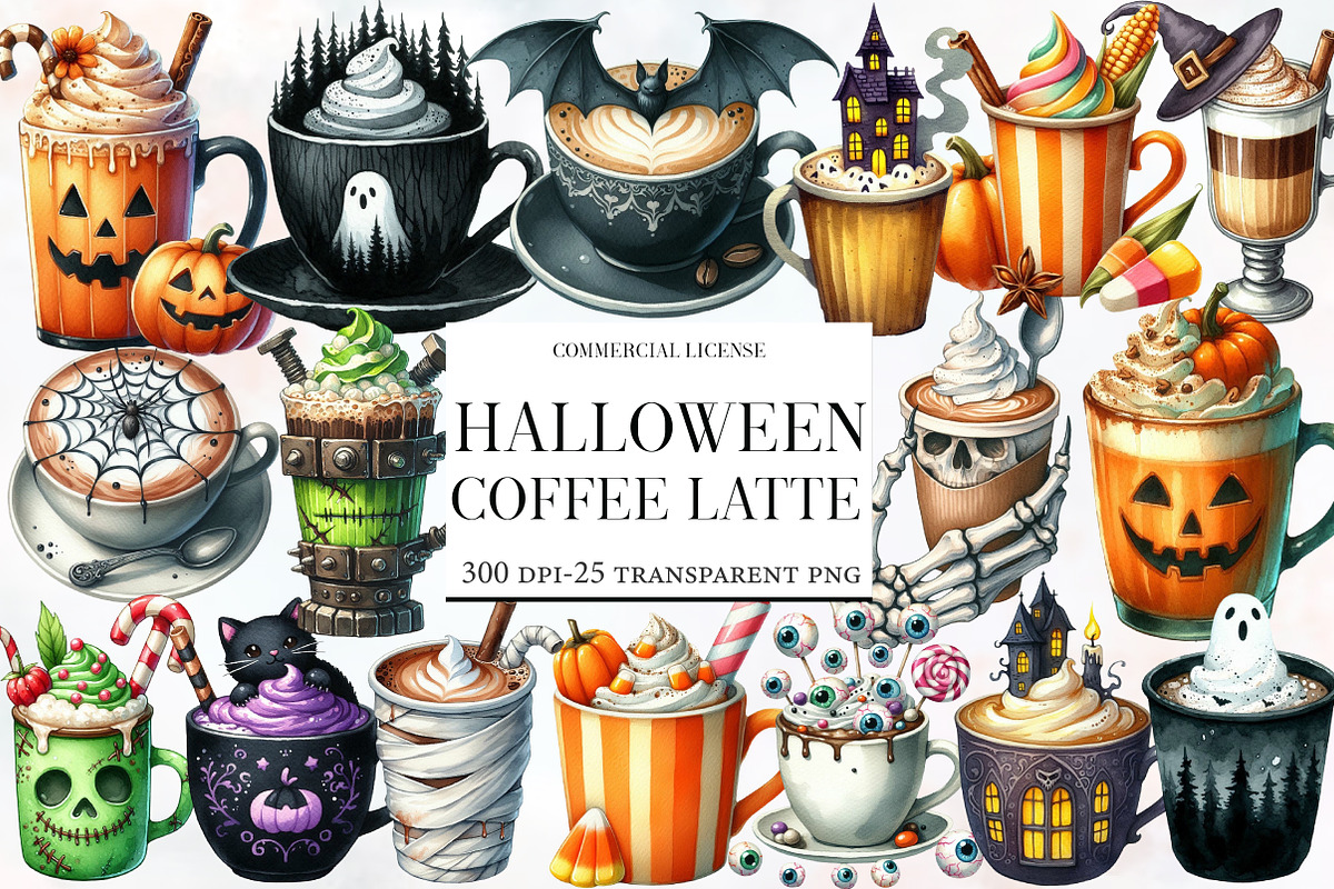 Halloween Coffee Latte Clipart, an Illustration by Designworld (Photo 1 of 6)