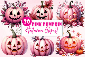 Pink Pumpkin Halloween Clipart PNG