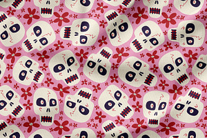 Pink Pattern With Skulls And Flowers