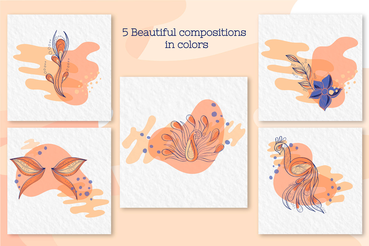 Elegant Doodle Peacock Collection, an Animal Illustration by Tatyana_Zenartist (Photo 6 of 11)
