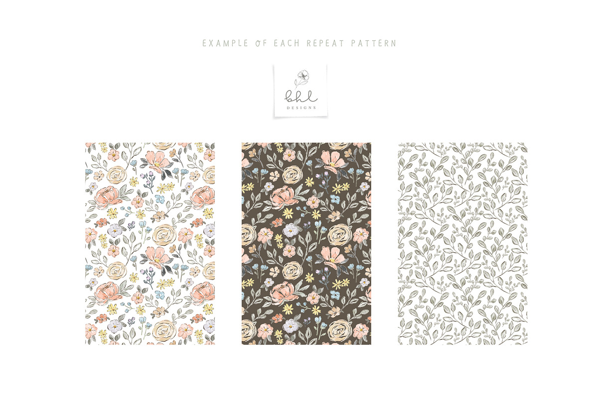 Watercolour Floral Seamless Patterns, a Pattern Graphic by bhldesigns (Photo 4 of 10)