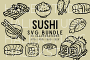 55 Sushi Doodles SVG Illustrations, a Food Illustration by HalieKStudio (Thumbnail 1 of 9)