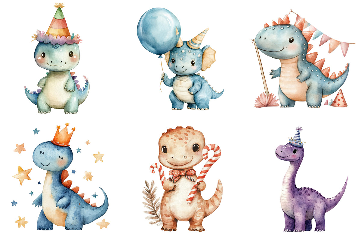 Dino Birthday Clipart Bundle, an Illustration by Designking (Photo 3 of 5)