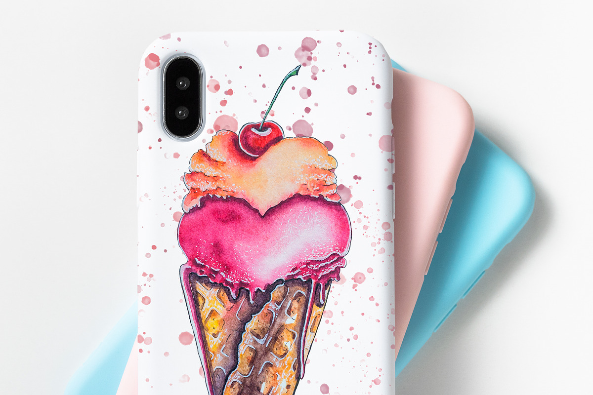 Ice Cream watercolor clipart, a Food Illustration by AnastasiaWatercolor (Photo 8 of 8)