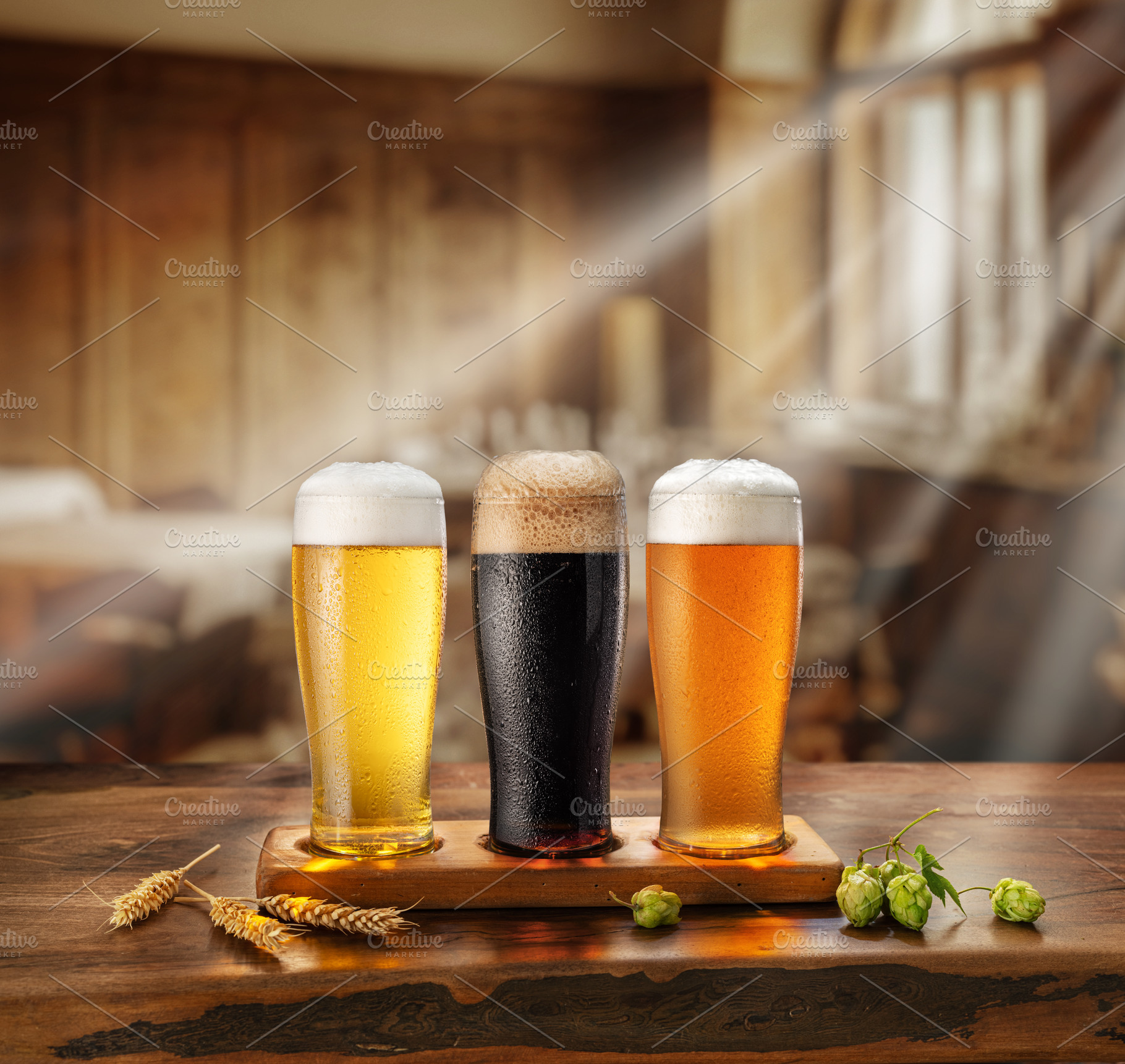 Set of different glasses of beer, a Food & Drink Photo by Volff