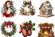Watercolor Merry Christmas Clipart, an Illustration by Designking (Thumbnail 3 of 5)