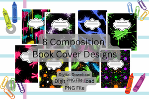 8 Neon Themed Composition Book Cover