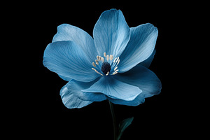 Blue flower with delicate petals hig, a Photo by Tanuart