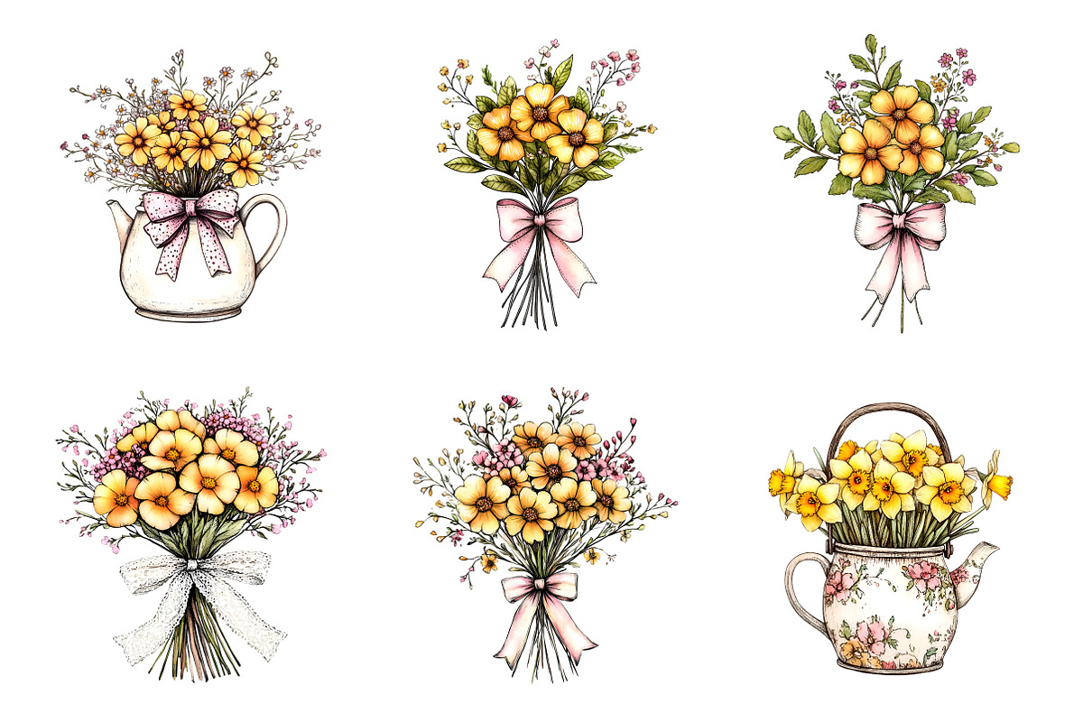 Yellow Flowers Spring Clipart, an Illustration by SinaCreation (Photo 3 of 11)