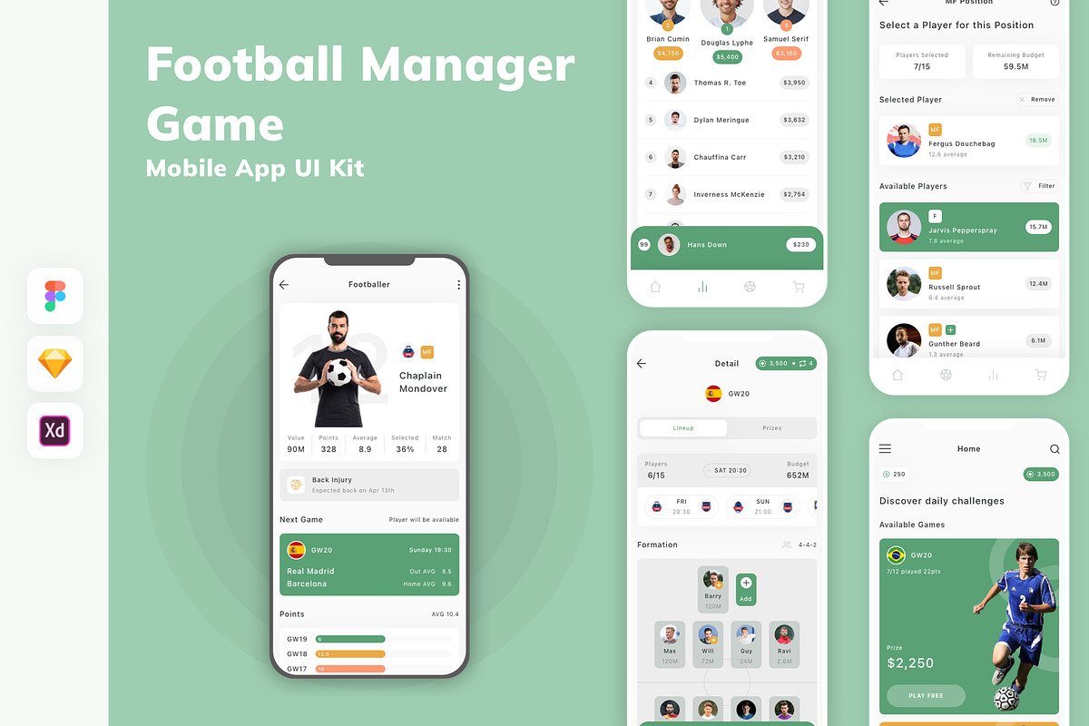 Football Manager Game App UI Kit, an UI Kit Template by uicube
