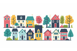 Colorful suburban homes flat design