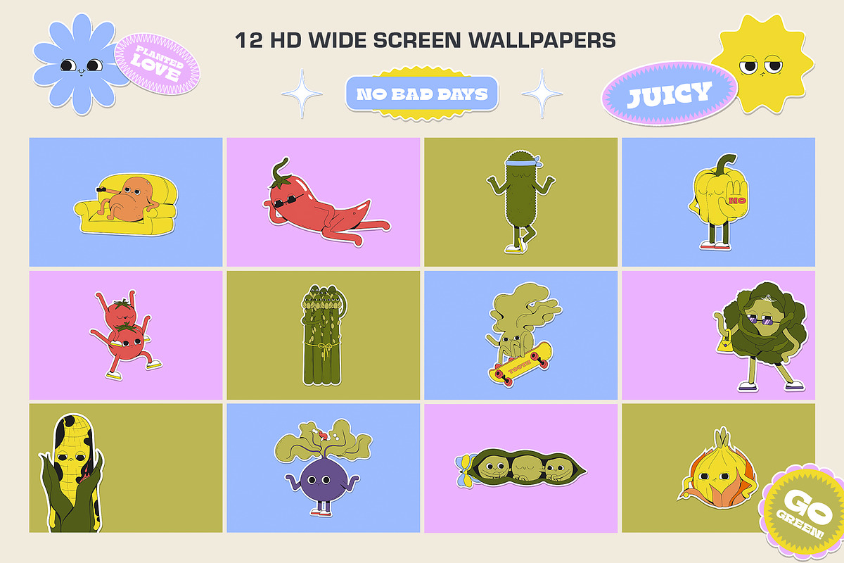 Suspicious Veggies - vector stickers, a Decorative Illustration by marmarina (Photo 5 of 11)