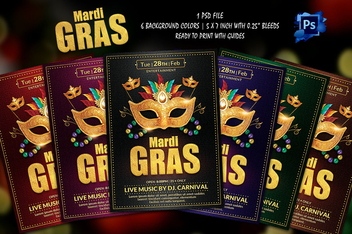 Mardi Gras Flyer Template, a Flyer Template by Briell Design (Photo 2 of 3)