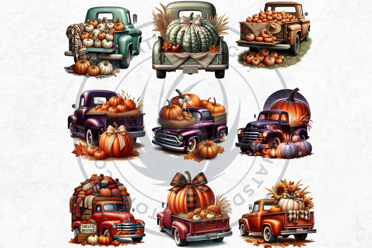 Fall trucks with pumpkins PNG, a Seasonal Illustration by ThatsDesignArt (Photo 8 of 10)