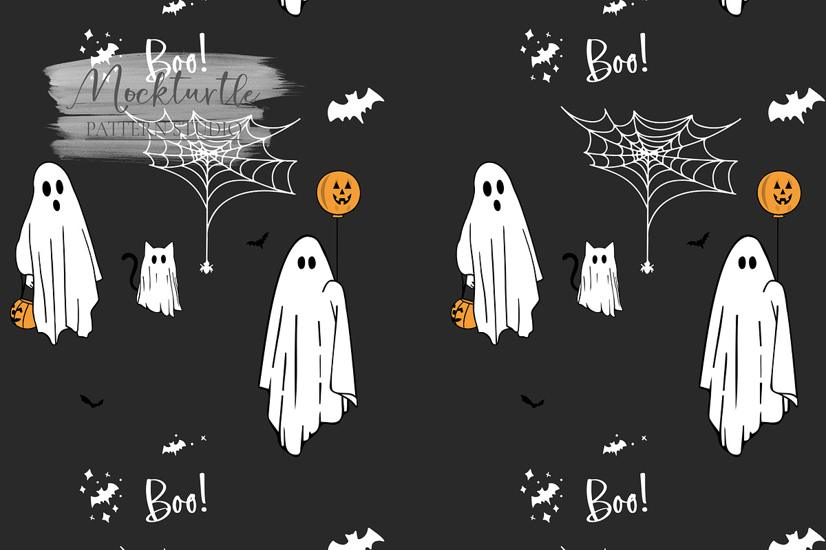 Halloween Ghosts Seamless Pattern, a Pattern Graphic by MockTurtleStudio (Photo 1 of 2)