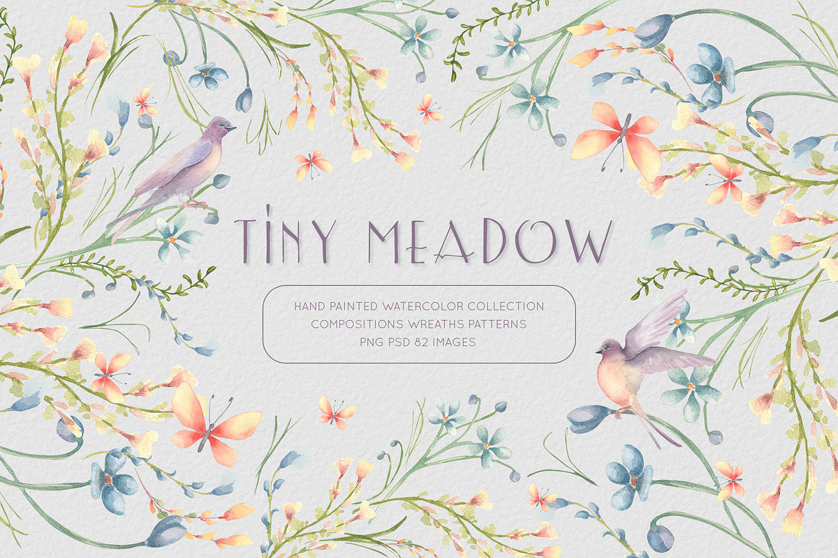 Birds and flowers watercolor clipart, a Decorative Illustration by Kate Lanbina (Photo 1 of 15)