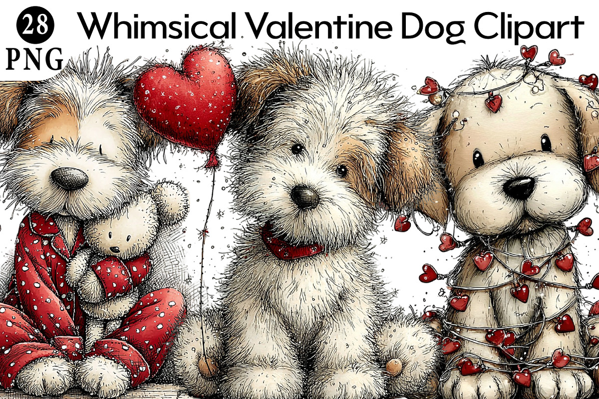 Whimsical Valentine Dog Clipart, an Illustration by Daily.Designs (Photo 1 of 7)