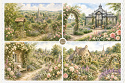 English Cottage Garden in Watercolor, a Decorative Illustration by Euonia Meraki (Thumbnail 4 of 20)