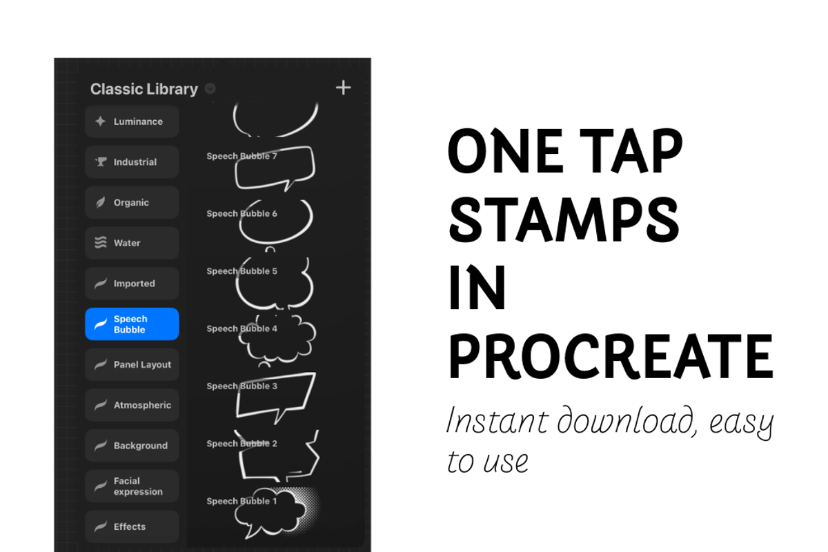 Speech Bubble Stamps for Procreate, a Brush Add-On by An Inkling Of Curry (Photo 4 of 4)
