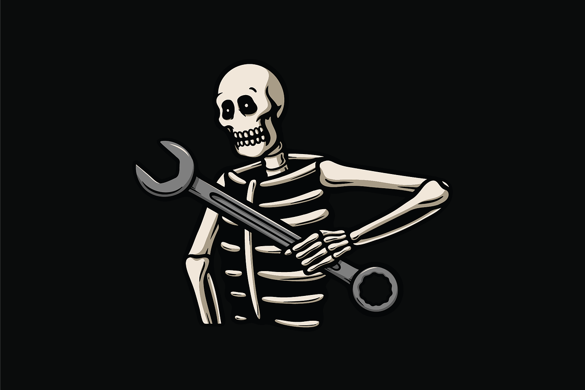 Skeleton Holding a Wrench, an Object Illustration by nomlimo.com (Photo 1 of 3)